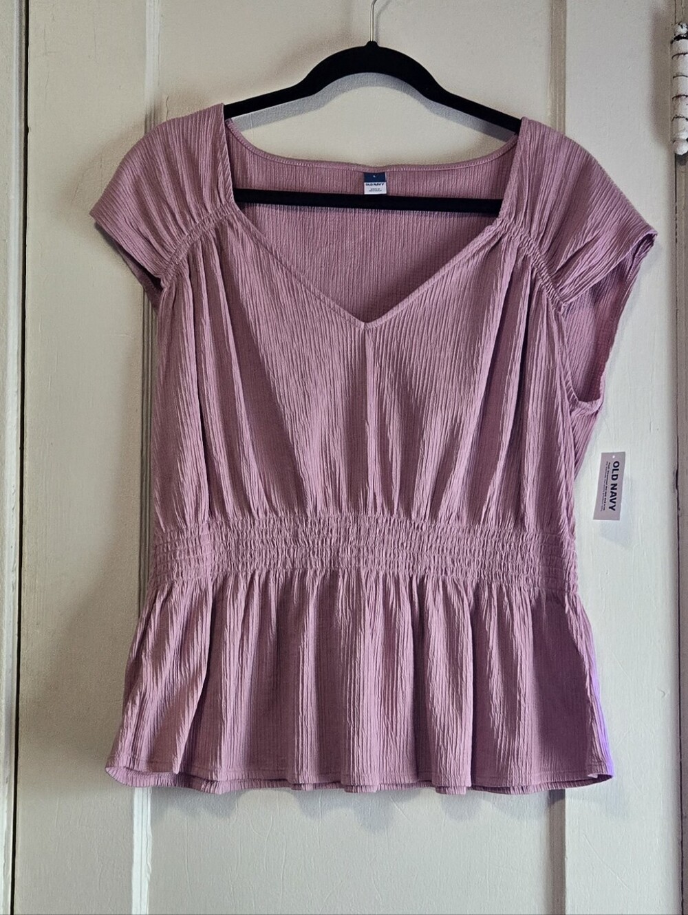 Old Navy Dusty Mauve Ribbed V-Neck Smocked Waist Peplum Top